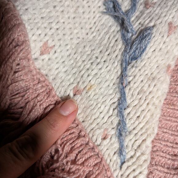 Vtg 1990s Golden Touch Blush Pink Floral Knit Fringe Trim Button Up Cardigan 18W - Picture 3 of 4